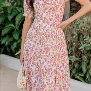 Pink Lily Multicolor Floral Midi Dress